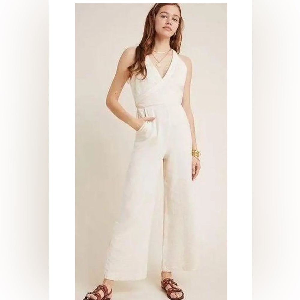Anthropologie Demi textured jumpsuit cream size 0
